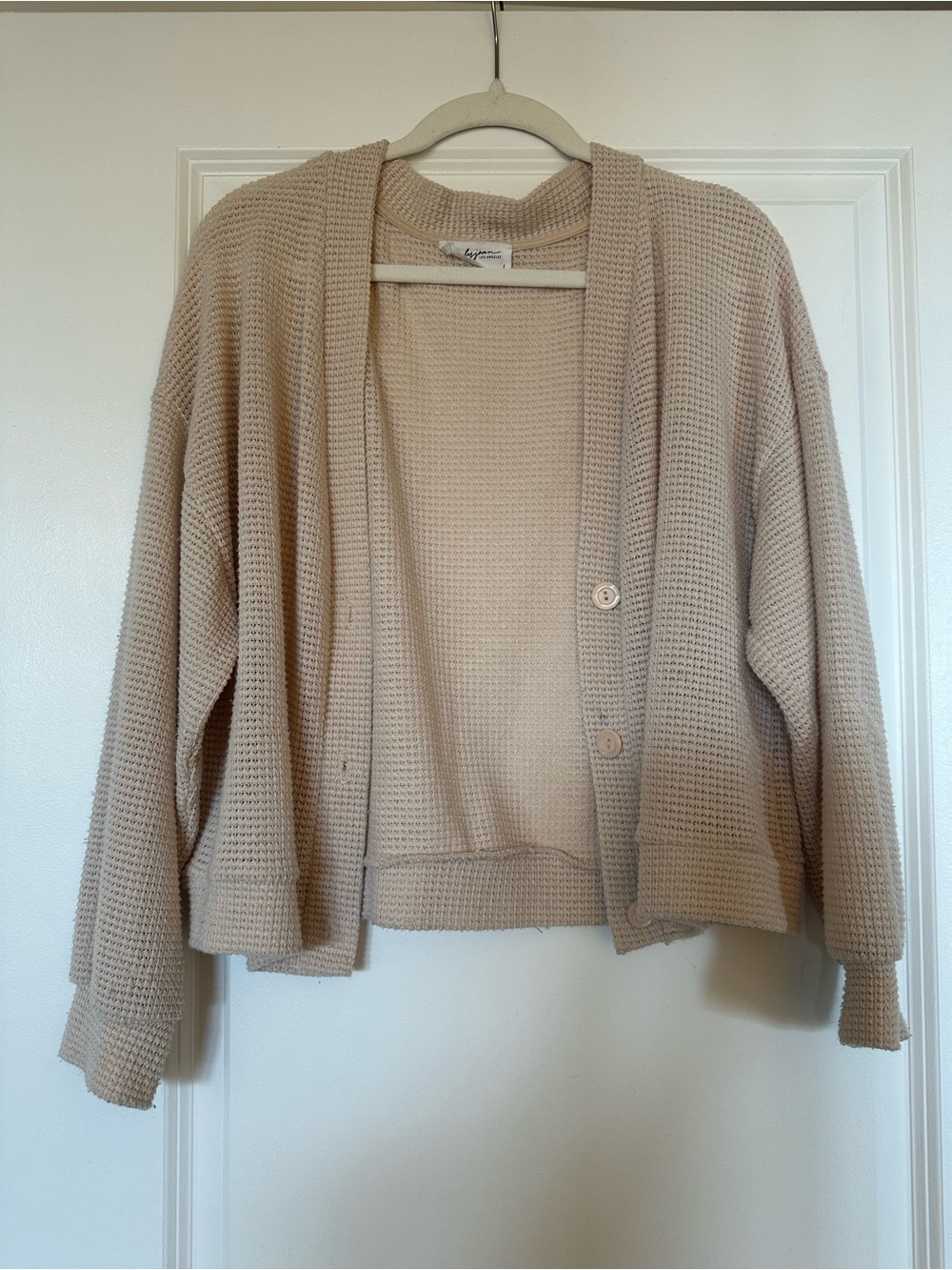 Cream Waffle-Knit Button Cardigan - Picture 2 of 4